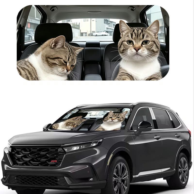 1Pcs Funny Cat Pattern Windshield Sunshade UV Rays Heat Blocker Keeps Vehicle Cool Unique Design Fit Sedans SUVs Trucks RVs