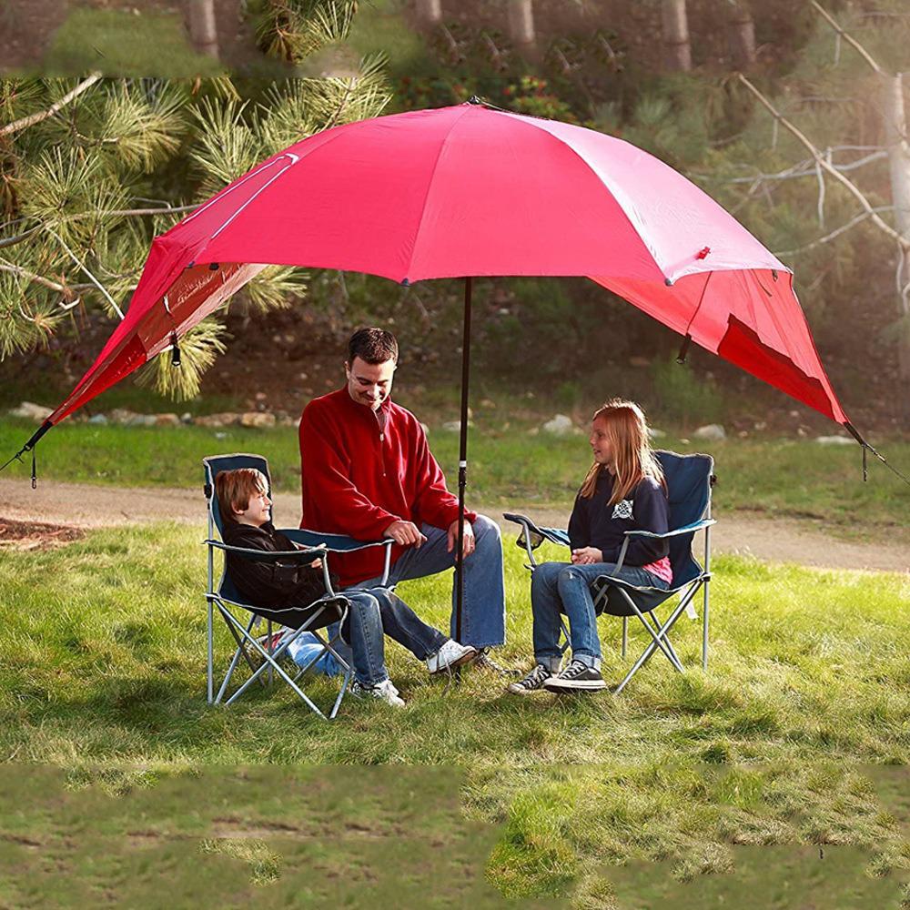 2.4m Dual-Use Outdoor Umbrella Tent with Mesh Window, Portable Beach & Fishing Shelter, Silver-Coated for Sun Protection