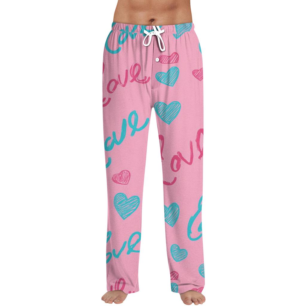 Men's Valentine's Day Printed Drawstring Long Pants Casual Pajamas