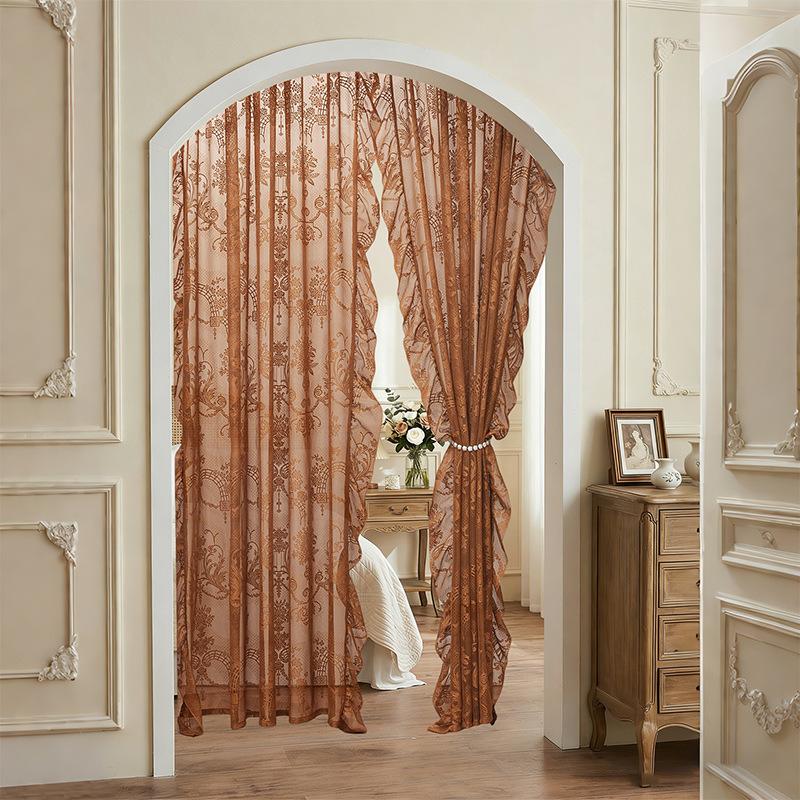 

1/2pcs Spring New French Lace Pole Top Curtain Translucent Door Curtain Living Room Partition Bedroom Atmosphere Window Screen 1pc-W140xH100cm&Rod Pocket помаранчевий