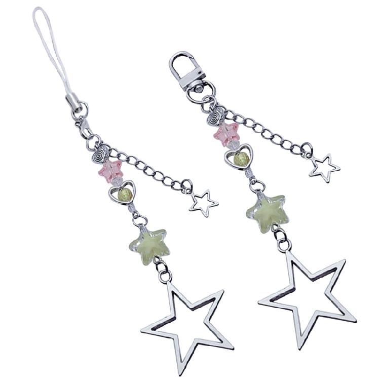 Stylish Star Beaded Phone Chain Alloy Material Star Keychain Bag Decoration