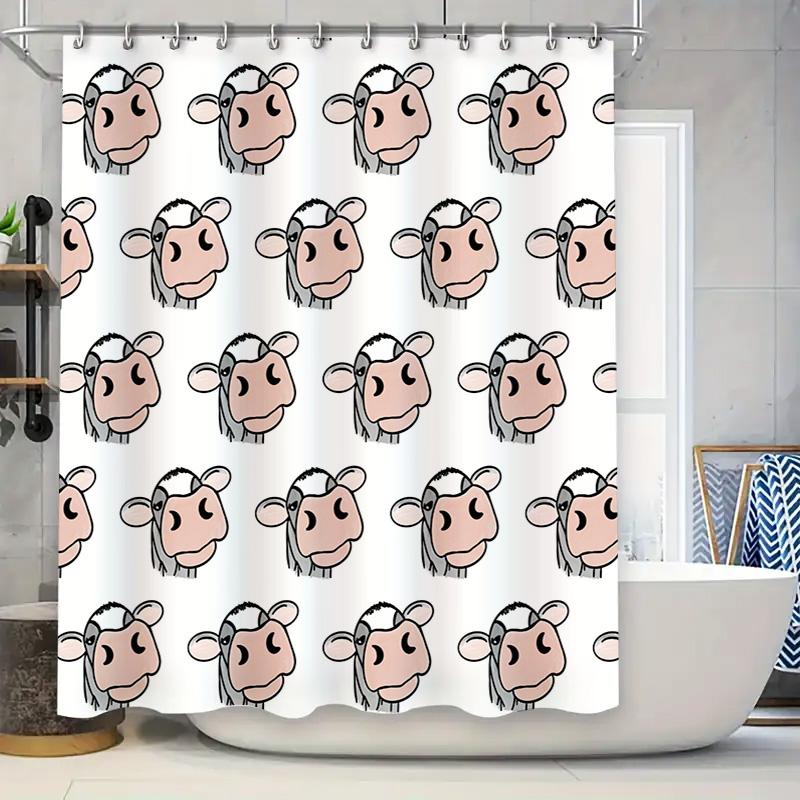 

Adorable Animal Print Shower Curtain White Cow Pattern For Bathroom Decor Polyester Fabric Waterproof Bath Tassel Set W60H190(CM)-1 Pcs