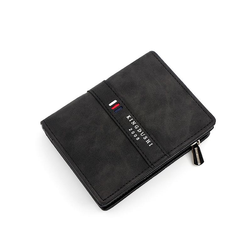 Кошелек Kingdushi, мужской короткий кошелек на молнии с пряжкой в ​​европейском стиле, кошелек с несколькими картами, нулевой кошелек, матовый мужской кошелек чёрный