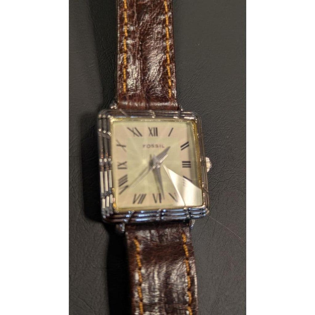 Used FOSSIL Watch Brown Leather Belt Diamond Cut Windshield Ladies New