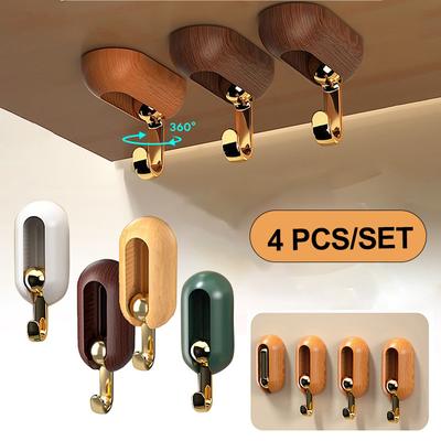 Modern Minimalist 360° Rotating Wall Hooks, Self-Adhesive, No Drilling, 4-Piece Set