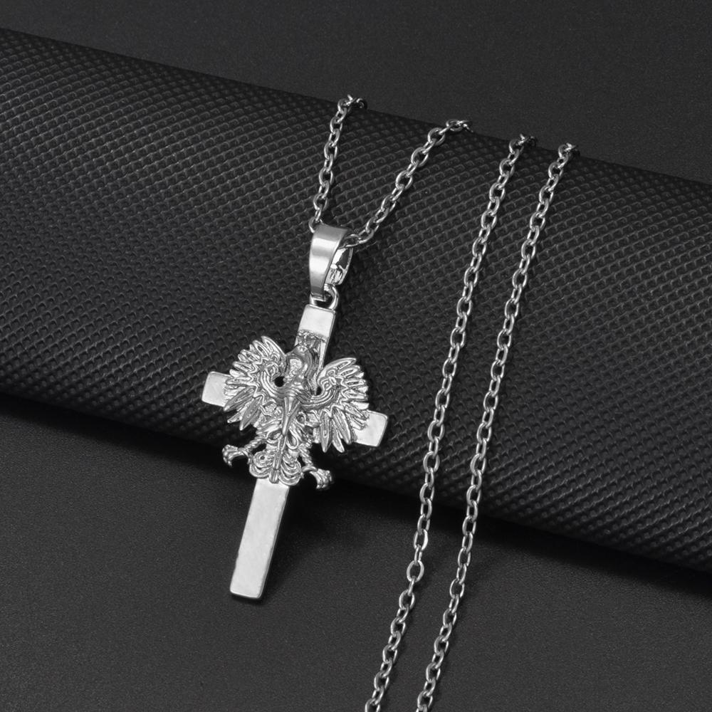 Anniyo Poland Eagle and Cross Pendant Necklaces for Women Girls,Polska Poles Jewelry #381016
