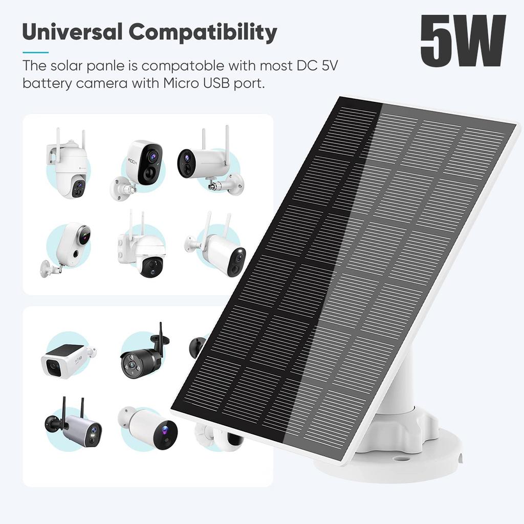 5W Solar Panel for Security Camera Solar Panel Charger IP65 Waterproof Solar Charger with 360°Adjustable Mounting 9.1ft Micro US