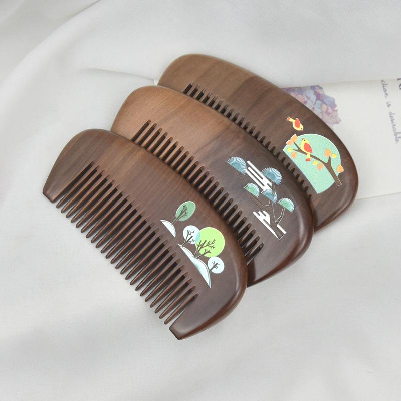 Mandarin Ducks Hand-Painted Peach Wood Hair Comb for Daily Use