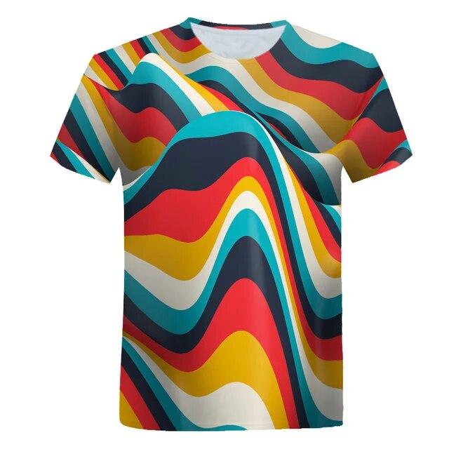 Summer 3D T Shirt Print Short Sleeve Striped Print Men T Shirt O Neck Men Harajuku XS-6XL