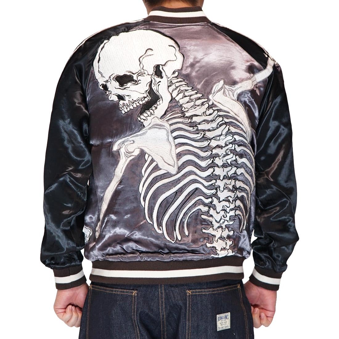 

Japanese pattern Sukajan jacket for fully embracing [Hanatabigakudan] men, embroidered, reversible, skull, SKJ-008, charcoal-L