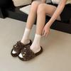Lazy casual bow beaded thick-soled fluffy slippers women's autumn and winter new home curly fluffy slippers