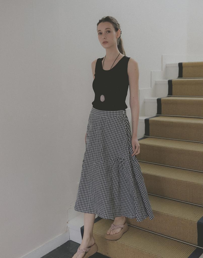 Raphael Sorob Check Shirred Skirt
