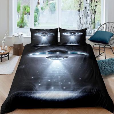 UFO Duvet Cover Set for Kids Boys Girls Teens Queen Lightweight Quilt Cover Outer Space Theme Bedding Set Bedroom Decor No Quilt