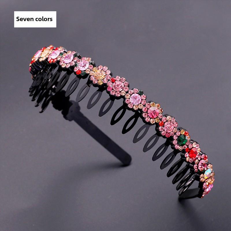 Women's Rhinestone Teeth Headband, Non-Slip Hairpin & Clip for Face Washing