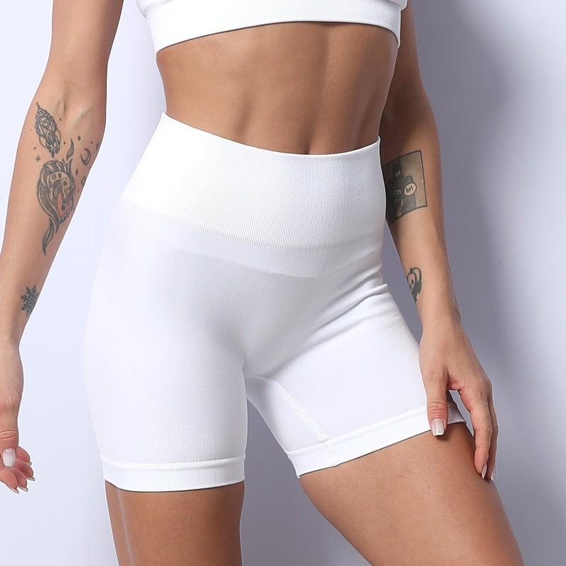 

Sports shorts European and American quick-drying breathable threaded tight-fitting hip-lifting high-waisted yoga pants women s cycling sports S білий
