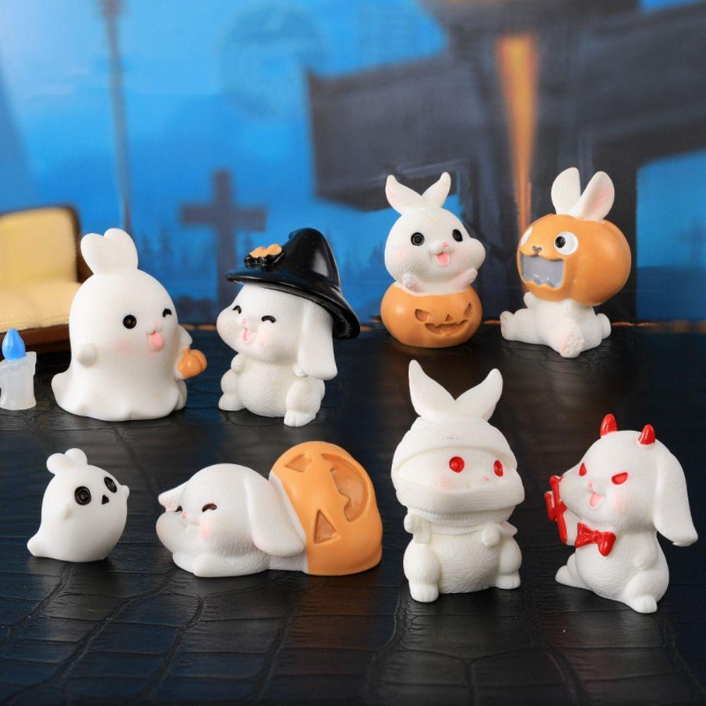 Rabbit Halloween Decorations Figurine Cartoon Rabbit Ghost Micro Ornaments  Halloween Decorations