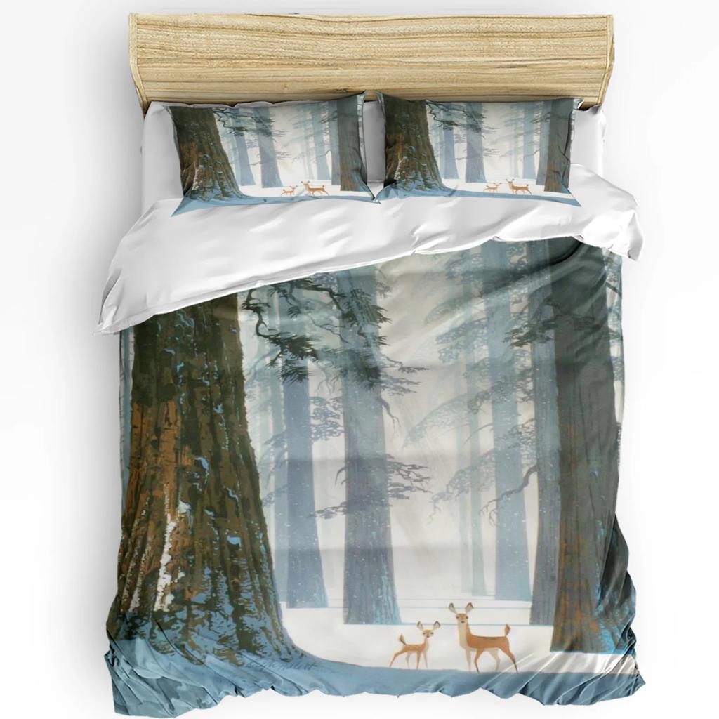 Waldtier Hirsch Birke Ahorn Gras Bettbezug mit Kissenbezug Kundenspezifisches 3-teiliges Bettwäscheset Steppdeckenbezug Doppelbett Heimtextil