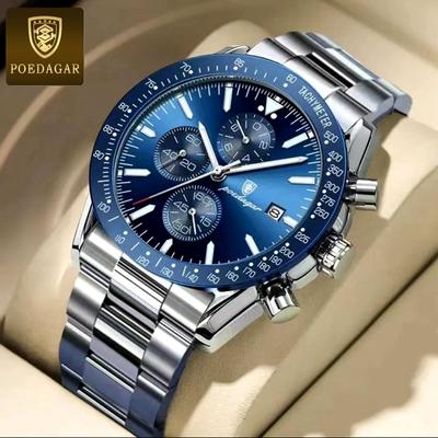 Luxury Men Watch Fashion Chronograph Waterproof Luminous Date Stainless Steel Quartz Watch
