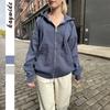 Damen Leichter Grauer Oversized Reißverschluss Hoodie Lässige Lockere Sweatshirtjacke