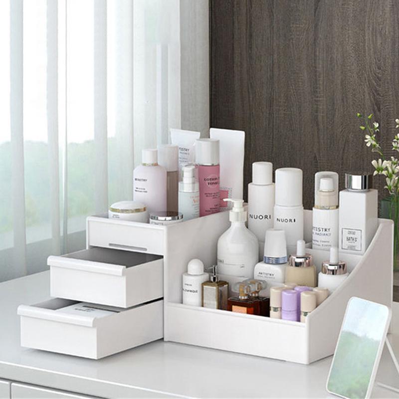 

Cosmetic Makeup Organizer With Drawers Bathroom Skincare Storage Box белый