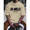 Summer men's 100% cotton comfortable casual loose plus size LOS ANGELES printed sports round neck short sleeved T-shirt top