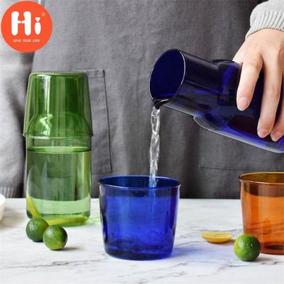 Hi Japanese Style Transparent Candy Color Glass Teacup Set Simple Heat-Resistant Drinking Juice Cup With Tea Pitcher Water Bottle