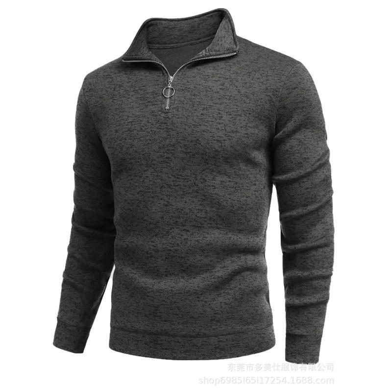 Mens Long Sleeve Zip Up Solid Casual Polo Shirt