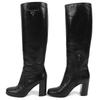 Great PRADA Knee-high boots Logo Metal Side Zip Leather black leather Women Used