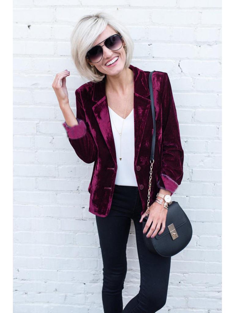 2024 Autumn Women's Gold Velvet Slim Fit Blazer - European & American Style Long Sleeve Casual Outerwear