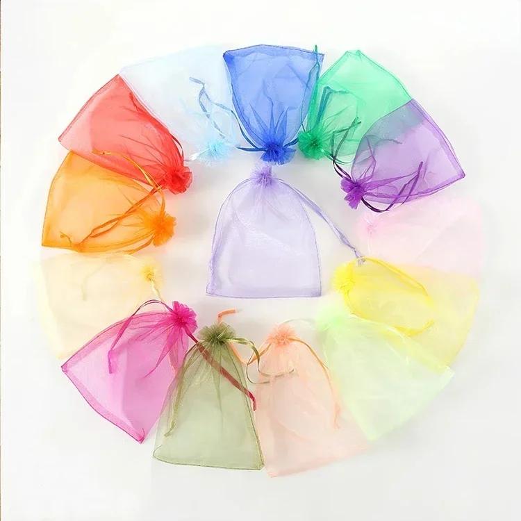 50piece Colored Drawstring Mesh Bags Gift Candy Cosmetic Trial Storage Pocket Solid Color Drawstring Self Sealing Packaging Bag