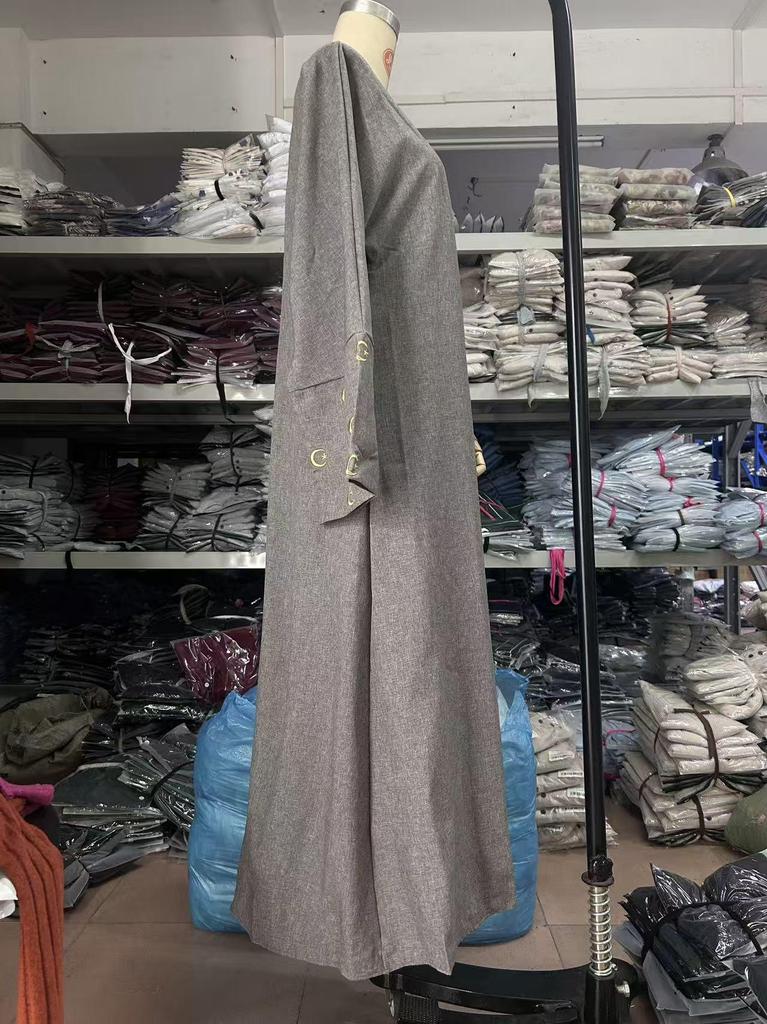 Elegant Moon Embroidery Long Sleeve Cardigan Dress