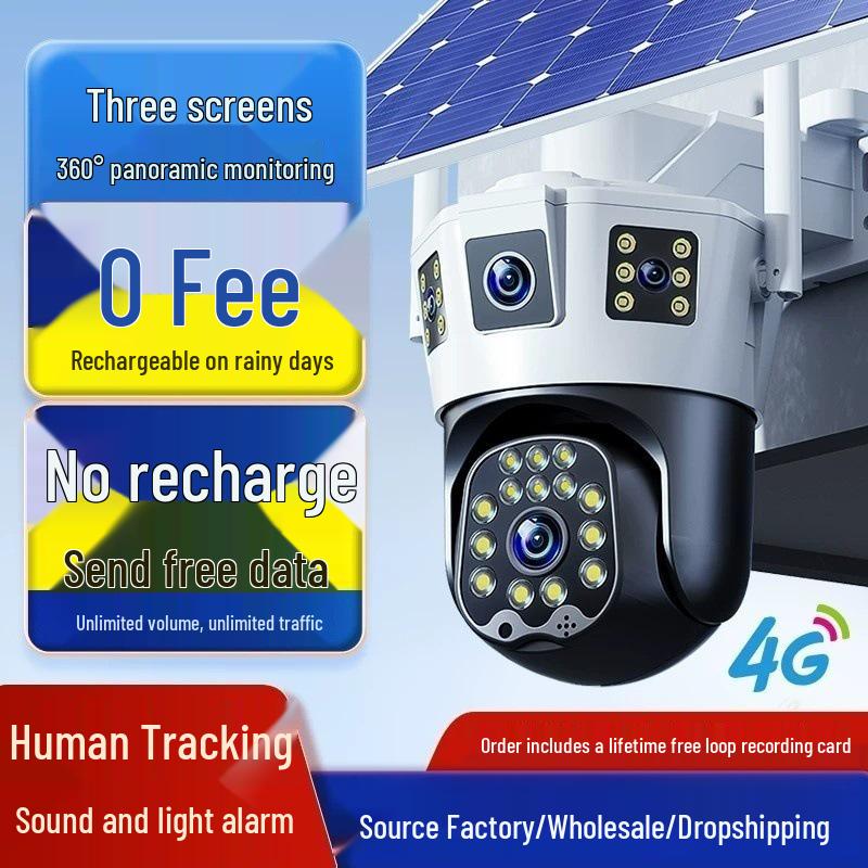 4G Solar-Powered HD 360° Surveillance Camera with Remote Mobile Monitoring (No Power/Network Required)