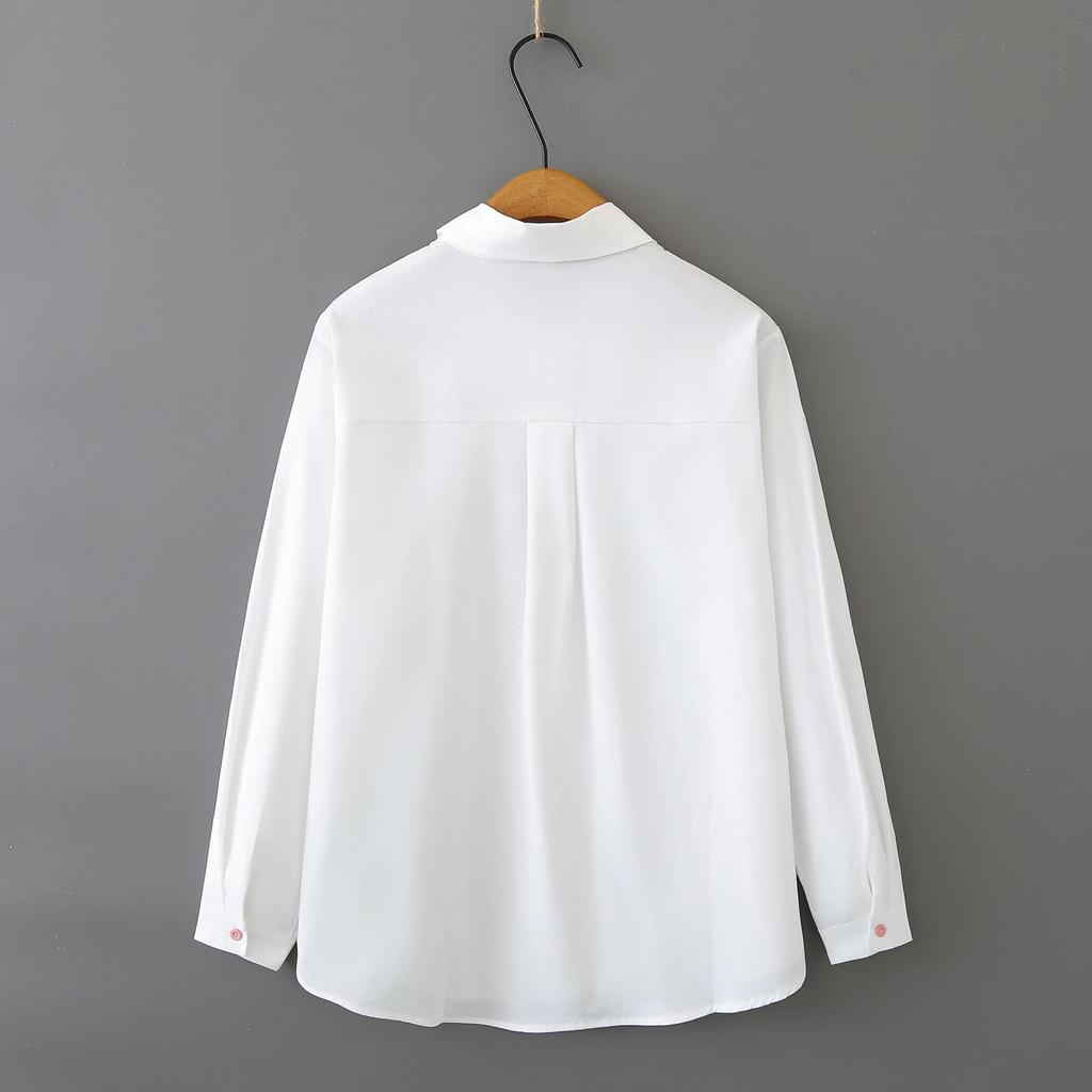 2026 Spring Plus Size Women's Cotton Long Sleeve Embroidered Shirt, Colorful Button Lapel Cardigan, Versatile Top 070
