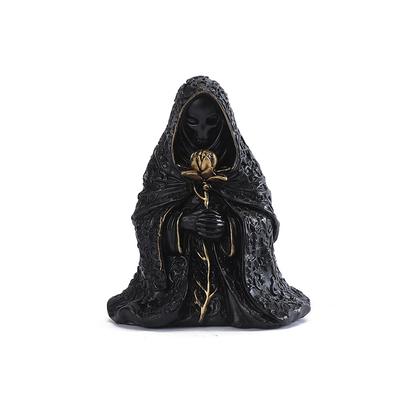 Gotisches Schwarzes Gewand Kapuzenfigur Harzskulptur Mystische Zaubererstatue Halloween-Ornament Schreibtischdeko für Zuhause oder Büro