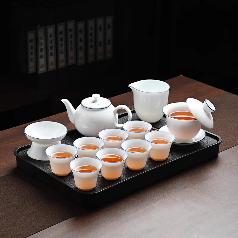 Wo Ding Ice Jade White Porcelain Gongfu Tea Set - Contentment Blue