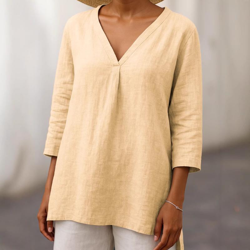 2025 Neu Damen Casual V-Ausschnitt 7/4-Ärmel Lockerer Pullover Einfarbig Mehrfarbig Damen Oberteil T-Shirt