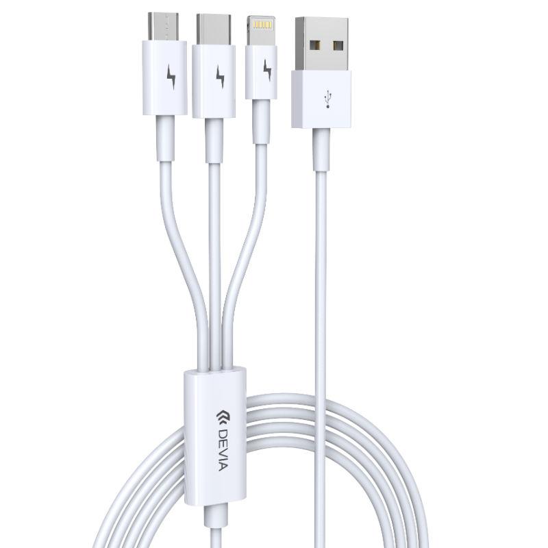 

DEVIA Smart Series EC141 1.2m 2A Charging Cable USB-A to IP+Micro+Type-C 3-in-1 Cord