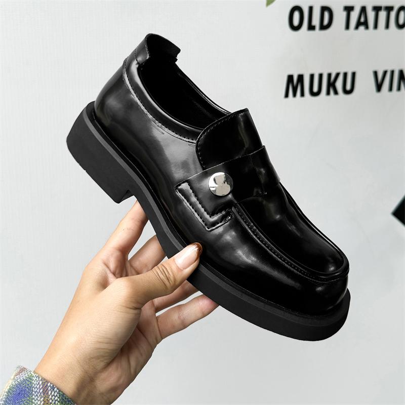 Fashion 2025 Men Loafers Black Patent Leather Thick Sole Wear-resistant Business Brand Formal Shoes Luxury Daily Social Shoes Size 38-46