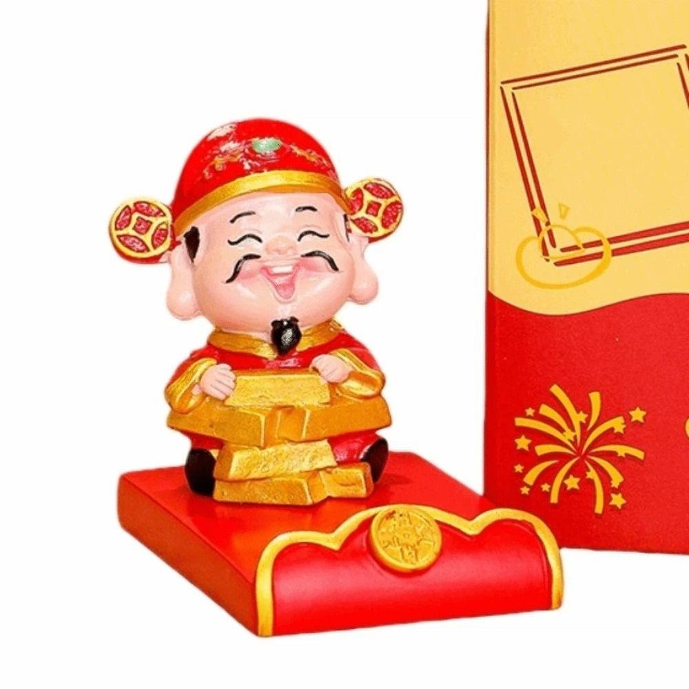 Festival Decorative Statue Chinese Wealth God Ornament Resin Mobile Phone Stand  Home Party Decor