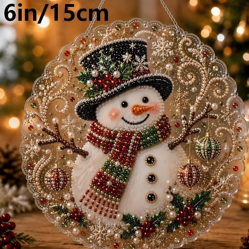 Christmas Pearl Suncatcher Kit, Diy Craft Pre-Assembled Metal Chain, Acrylic Round Board With Lace