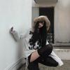 Womens Y2K Zip-Up Hoodie Faux Fur Trim Letter Print Thick Fleece Casual Loose Cardigan