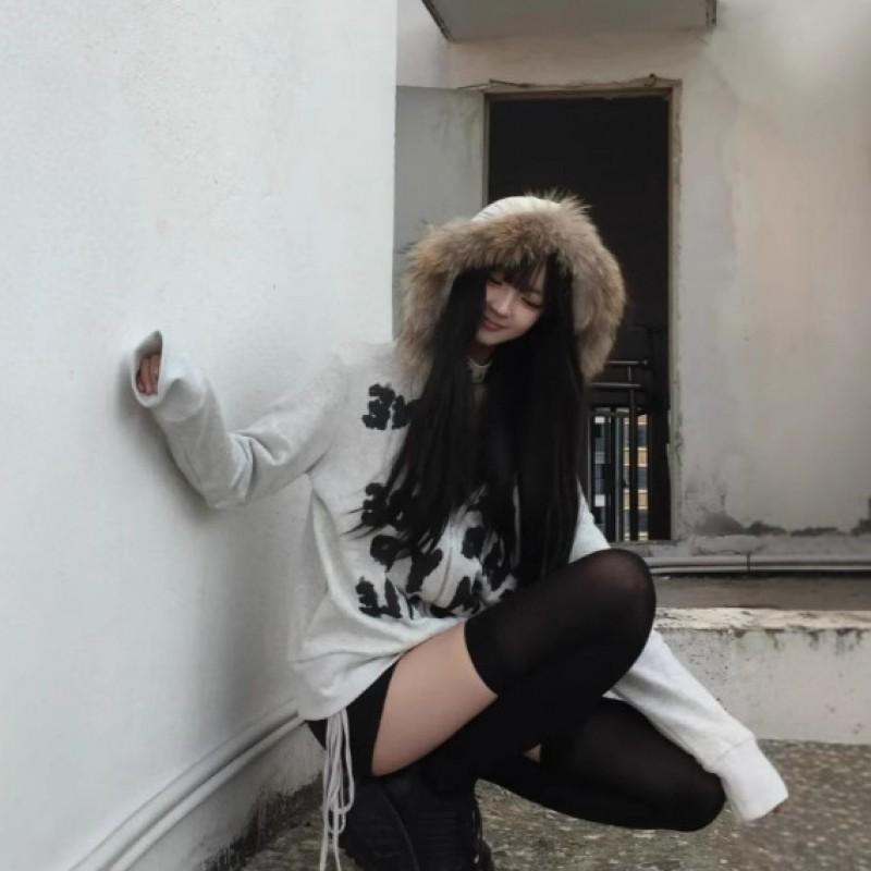 Womens Y2K Zip-Up Hoodie Faux Fur Trim Letter Print Thick Fleece Casual Loose Cardigan