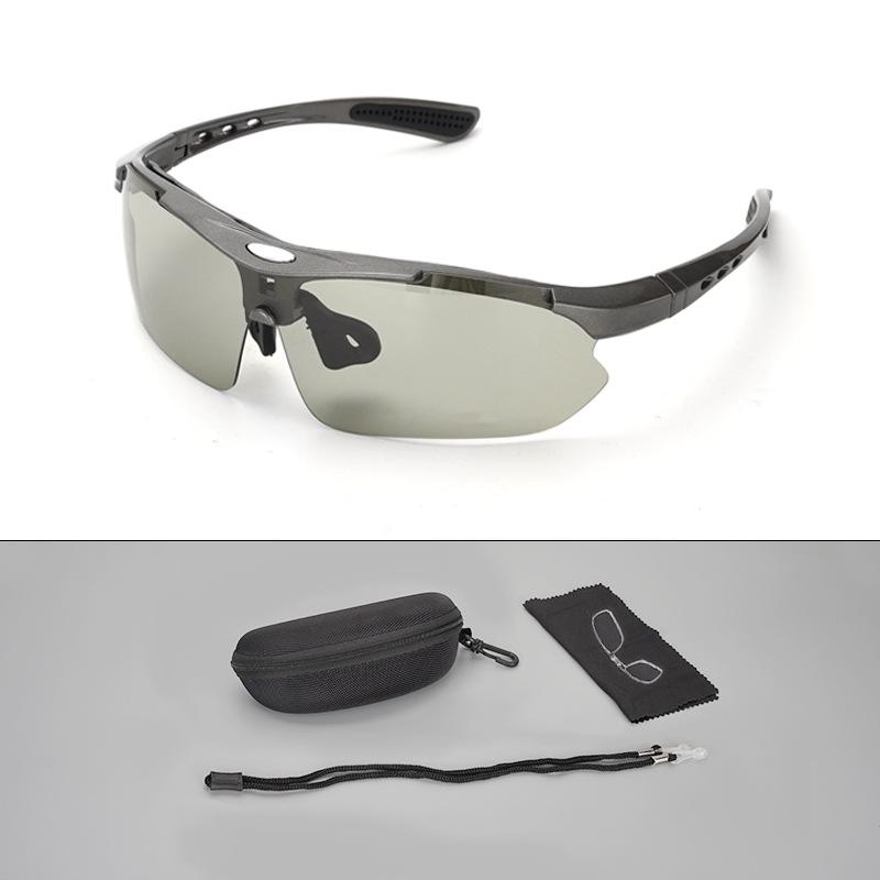 Outdoor cycling polarized glasses, bicycle photochromic glasses, outdoor sports windproof fishing and mountaineering glasses Glossy black frame polari