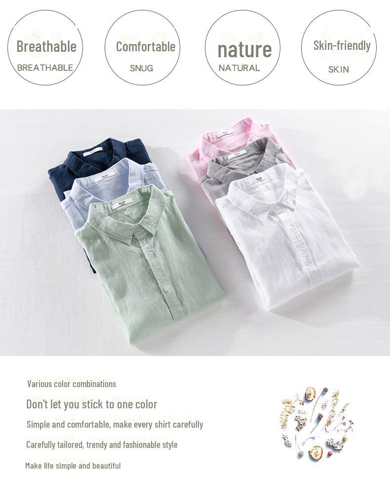 Camisa Casual de Manga Curta de Linho Puro para Homem - Estilo Versátil, Atacado 9012