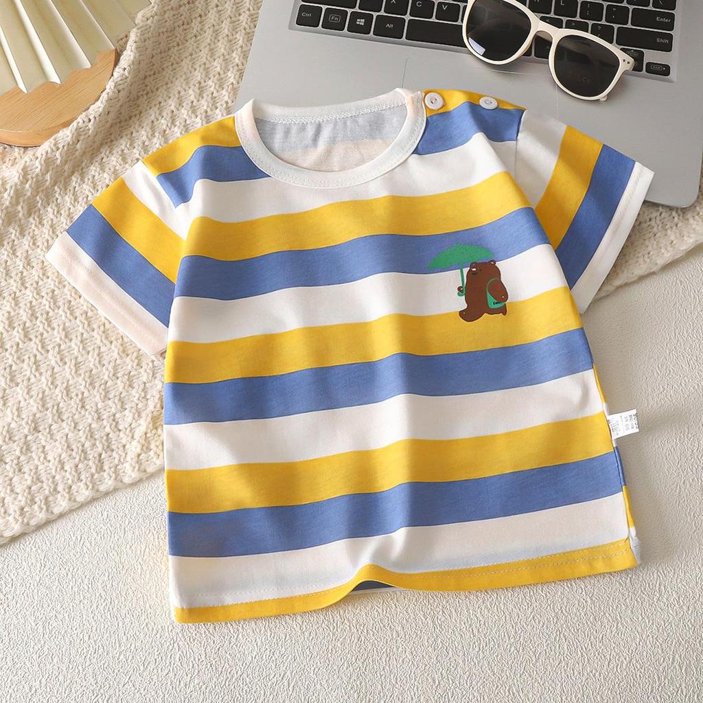 Letní trička s krátkým rukávem 2026 pro chlapce a dívky Miminko Jaro Kulatý výstřih Kreslený bavlněný top pro děti