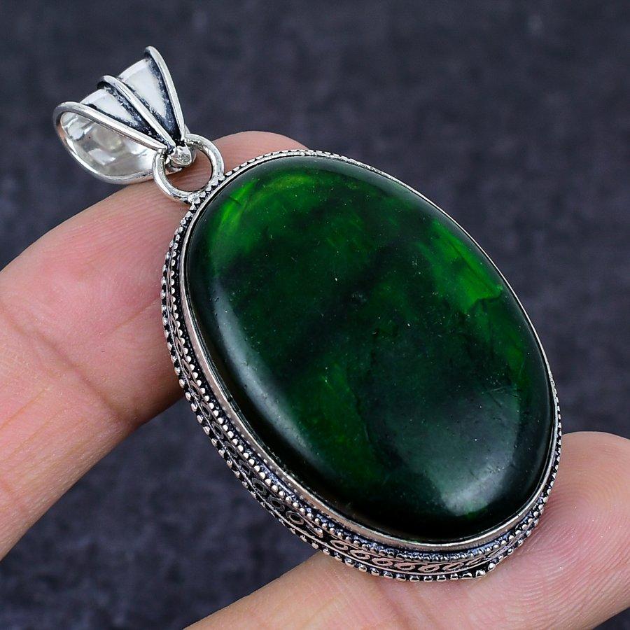 Green Labradorite Gemstone Handmade 925 Sterling Silver Pendant 2.25" W1u39