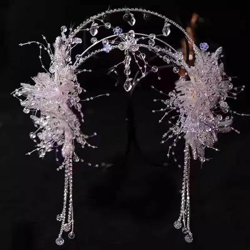 

Bridal Headpiec with Feather Crystal Halo Boho Forest Headdress for Women Dreamy Wedding Hair Accessories with Earrings