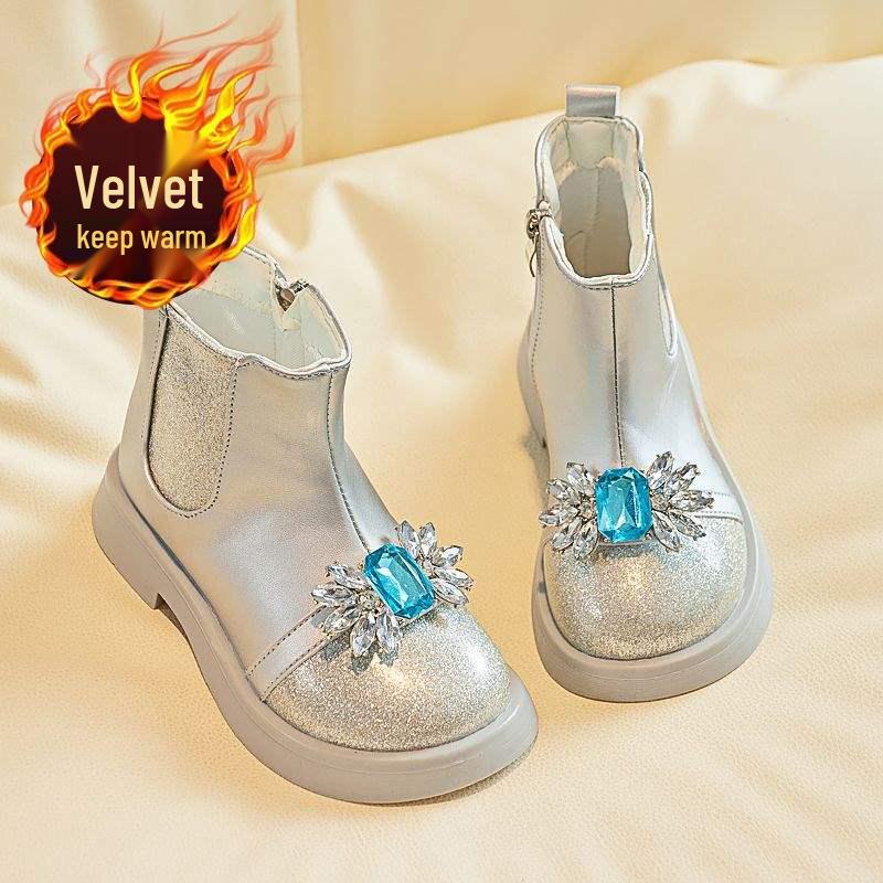 2025 Dívčí křišťálové kotníkové boty - Fleecem podšité boty s měkkou podrážkou pro malé princezny