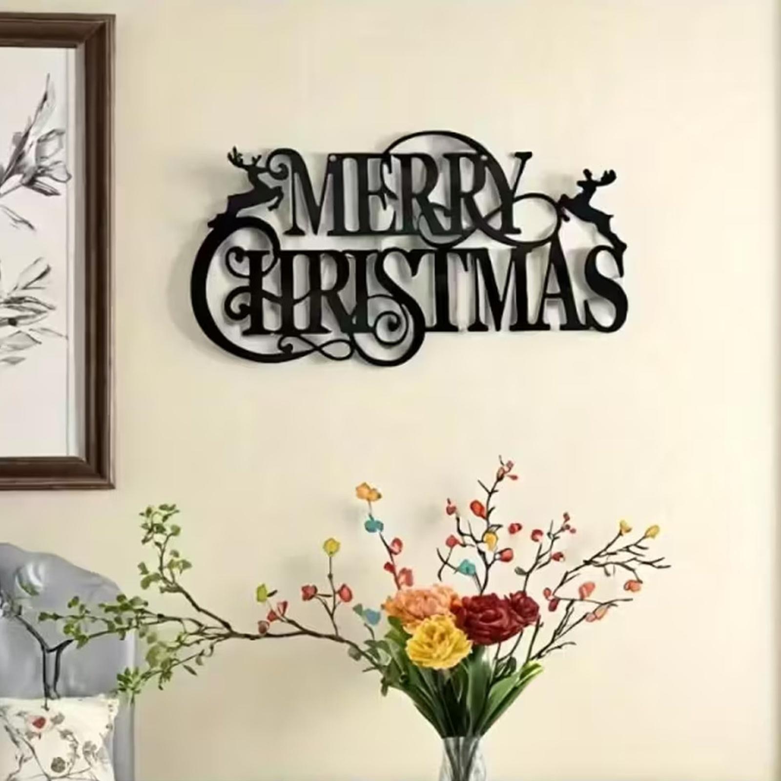 

Metal Wall Art Merry Christmas Sign Decorative Iron Wall Hanging Ornament for Indoor Outdoor Use Holiday Home Decoration one size чорний