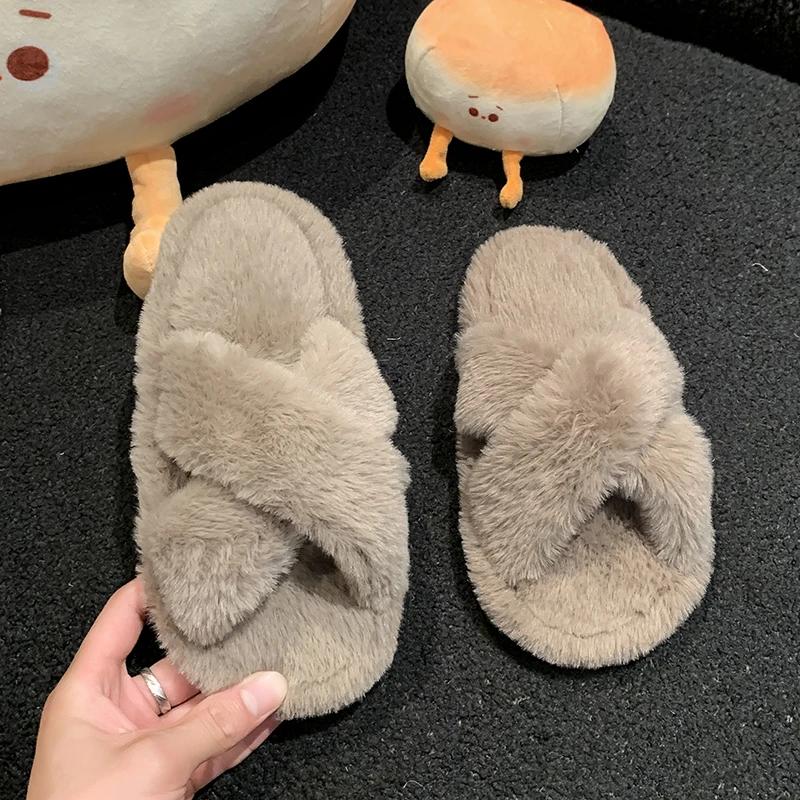New Winter Children's Slippers Soft Fluffy Girls Open-toe Flat Slippers Warm Versatile Kids Causal Shoes Non-slip Fashion Simple